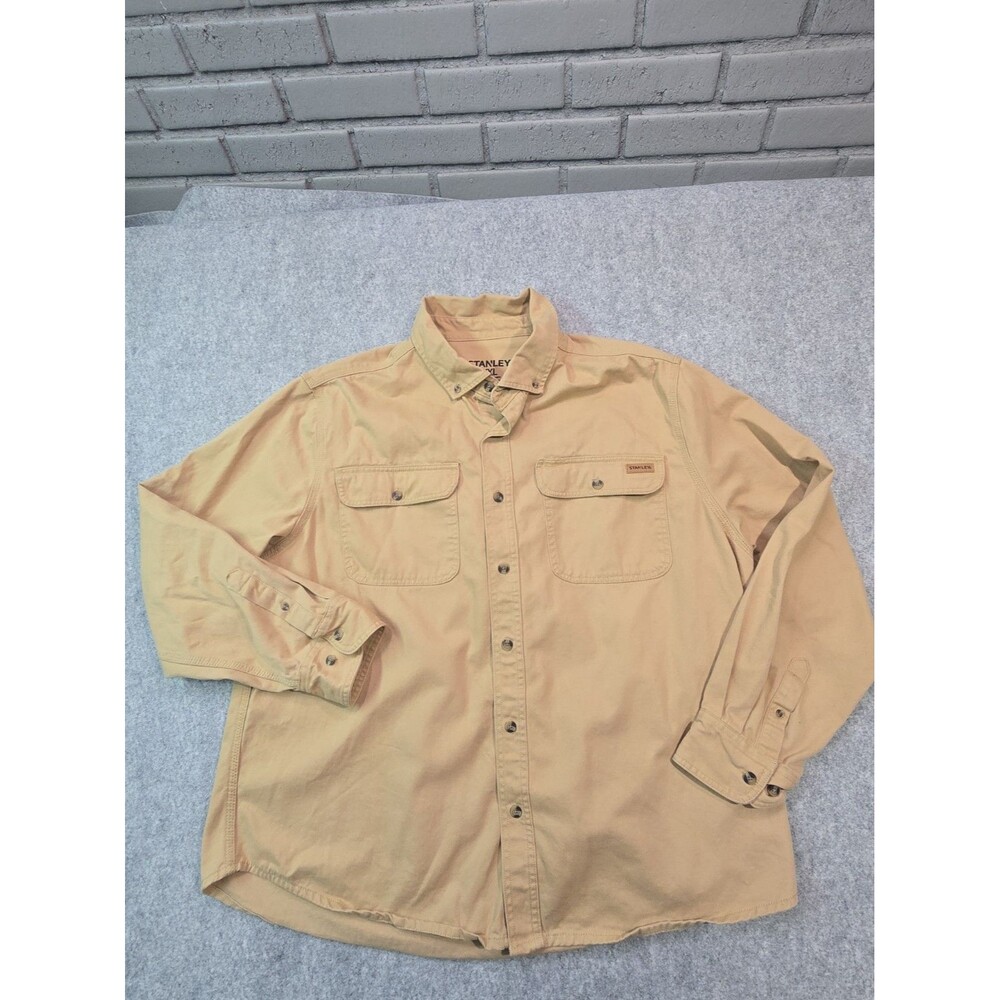 Stanley XXL Khaki Work Shirt Button Up Utility Multiple Pocket Long Sleeve